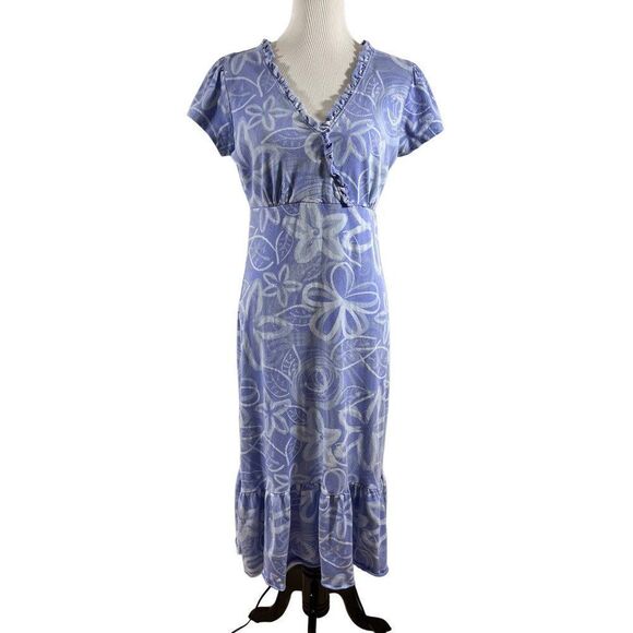 fresh produce Dresses & Skirts - Fresh Produce Vintage Ruffled Flower Print Midi Dress Medium Periwinkle USA Made
